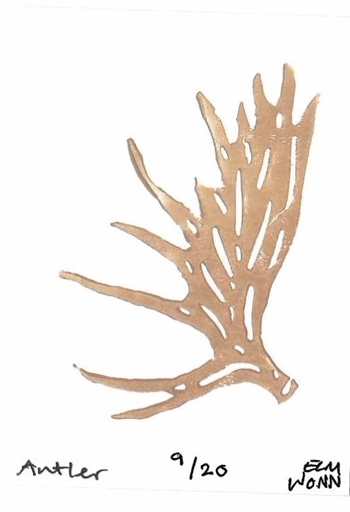The same antler, a third hand-stamped copy in brown ink